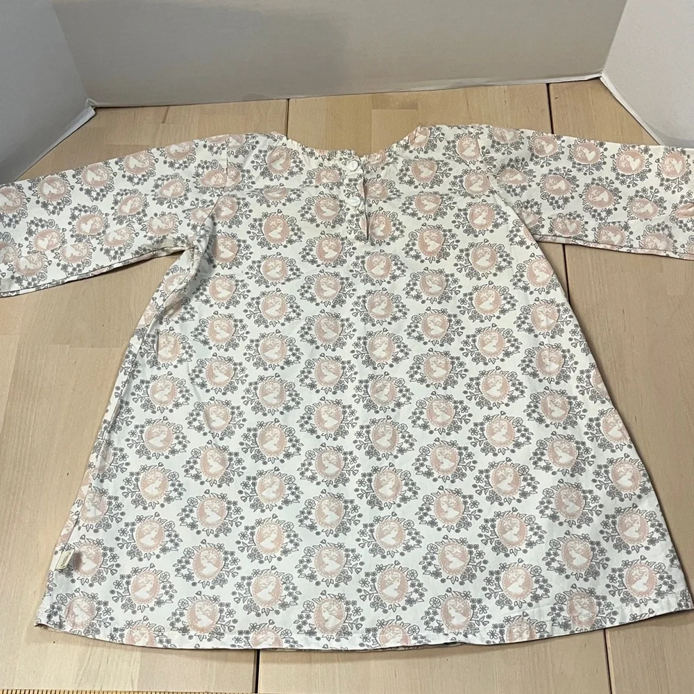 Go Gently Baby Girl’s 3T Ivory Dress w/ Pale Pink Cameo Print & Gray Trim Cotton